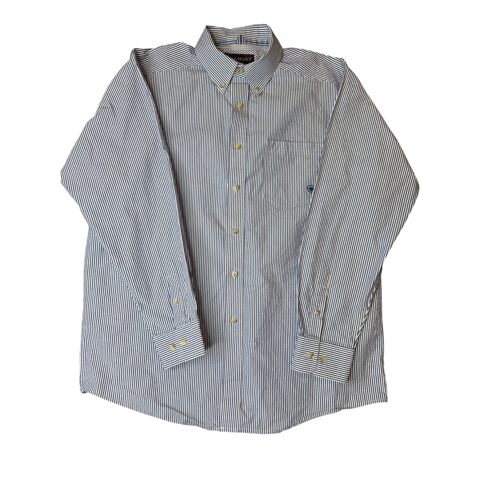 Ariat Pro Series Mens Large Blue White Striped Long Sleeve Western Shirt L/G